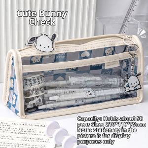 Grid Pattern Transparent Attractive Pencil Case