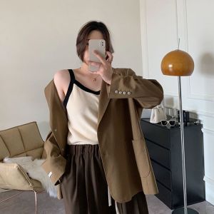 เสื้อกั๊กสายเดี่ยวแขนกุดสำหรับผู้หญิงไซส์ใหญ่ ฤดูใบไม้ผลิและฤดูร้อน 2024 แฟชั่นอเนกประสงค์ แขนกุด คอตั้ง ทรงหลวม โพลีเอสเตอร์