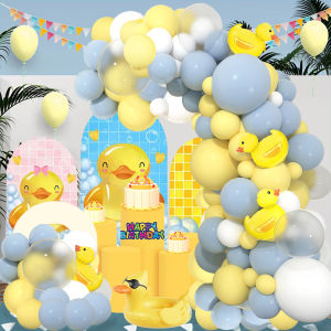 108Pcs Little Yellow Duck Theme Balloon Arch Set 4 Mini Little Yellow Duck Shaped Foil Balloons Maca Yellow Haze Gray Latex Balloons Suitable for Birthday Pool Party Beach Party and Other Scene Decorations