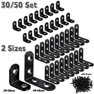 30/50 Set L Brackets Corner BraceStainless Steel Corner BracketMetal Right Angle Bracket for Furniture Chair Drawer Cabinet