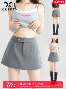 KEIKO Grey Bling Rhinestone Suit Short Skirt Pants Commute Tailored Half Skirt Asymmetric High Waist Straight Leg Pants