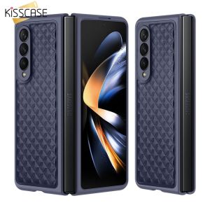 KISSCASE Premium Genuine Leather Case for Samsung Galaxy Z Fold 4 3 Elegant Rhombus Pattern Leather Cover for Galaxy Z Fold4 5G