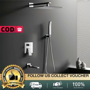 Embedded Shower Set Hidden Hot And Cold Shower Set Embedded Faucet Water Valve Silver Model 12 inch Overhead Shower