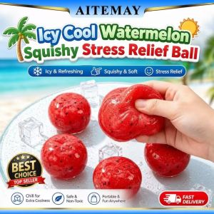 Aitemay 2PCS Handmade Watermelon Squishy Stress Ball - Slow Rebound Realistic Fruit Slush Toy Soft Stretchy Sensory Squeeze for Anxiety Relief Fun Desk Decoration & Summer Gift for All Ages