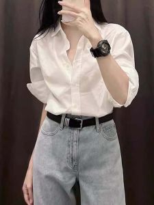 Slenderizing Long-sleeve Office Commute-friendly Shirt Spring/Summer