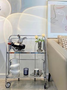 Nordic Style Folding Glass Side Table Modern Iron Frame Long Rainbow Glass Shelf Luxury Small Tea Table Popular Internet Star