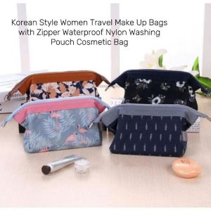 Korean Style Women Travel Make Up Bags with Zipper Waterproof Nylon Washing Pouch Cosmetic Bag