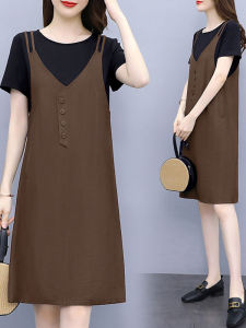 Elegant Slimming Summer Dress Womens Strapless Concealing Belly High Waist A-Line Skirt Casual Style Short Sleeve Midi Dress