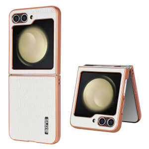 Case for Samsung Galaxy Z Flip6 Z Flip5 Z Flip4 Z Flip3 Z Flip 6 Z Flip 5 Luxury Electroplated Frame Crocodile Leather Flap Folding Screen Back Cover Business Anti-drop Shockproof Protective Cover