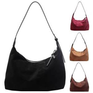 【HOT】Women Faux Suede Shoulder Bag Elegant Shoulder Purse Zip Closure Vintage Commuting Bag Top Handle Bag Outdoor Travel Bag