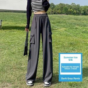 LANGPIN | Ice Silk Casual Wide Leg Pants Womens Summer Thin Version Slimming Loose Fit Versatile Workwear Trousers High Waist Design