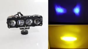 KEVANLY | 2x Motorcycle LED Spotlight Dual Color Fog Lamp with Red Blue Devils Eye for Car Trucks SUV UTV 12V 4 Mini Lens Driving Light