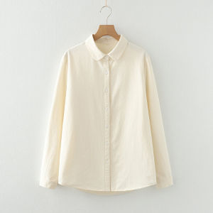 Fall and Winter Ingot Collar Brushed Shirt Womens Long Sleeve Loose K-style 2023 New Base Ride Shirt Pure Color Tops