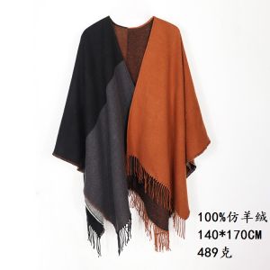 Ruifeng Multi-Functional European and American Black Gray Orange Graphic Faux Cashmere Warm Thickened Air-Conditioned Room Cloak Split Talma