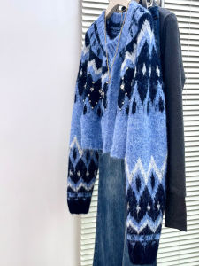 MANMI | Retro Korean Island Style Blue Knit Cardigan
