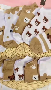 FSKS17 Kaos Kaki Wanita Motif Baby Bear Brown Kaoskaki Beruang Fashion Women Sock