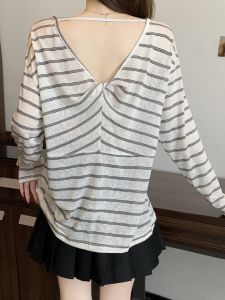AIYITI | Slim Fit Backless Stripe Long Sleeve Loose Sun Protection Top