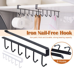 Hanger Kitchen Cabinet Shelf  with 6 Hooks Cup Holder Coffee Cup Storage Rack Hanging Organizer Closet Clothes Shelf
