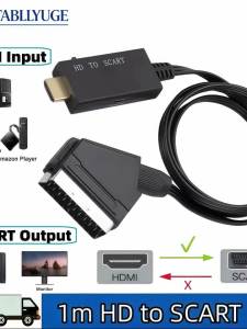 HDMI-Compatible to SCART Converter PAL NTSC HDMI Input to SCART Output Audio Video Adapter for O1d CRT TV Set-top Box Projector