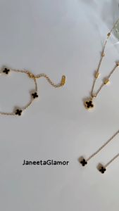 Set Perhiasan Wanita Bunga Hitam Anti Karat & Tidak Luntur