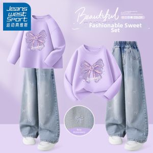 JEANSWEST SPORT | Girls Spring Long Sleeve and Wide Leg Jeans Set
