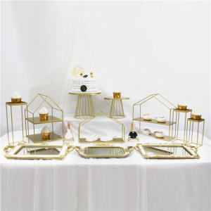Gold Wedding Cake Stand Display Tray Birthday Decoration Dessert Plate Holder Cold Buffet Tea Break Table Decoration
