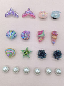 18PCS Conch Starfish ABS Shoe Charms Accessories Mermaid Tail Shell Shoe Buckles DIY Decorations Funny Flower Clogs Shoe Clips