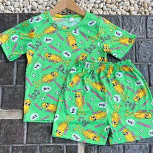 ชุดเด็ก ลายทุงทุง เด็กหญิง เด็กชาย แขนสั้นขาสั้น ผ้าไมโครนิ่มใส่สบาย โพลีเอสเตอร์ ลายขอนไม้ที (ส+ส)สั้น+สั้น