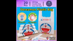 Gift Bag 20pcs Goodies Bag Door Gift Birthday Wedding Party (65) Doreamon Cartoon Singlet Bag T-Shirt Tulip Tote Plastic bag For KidsSchool 礼物袋礼品袋购物袋.
