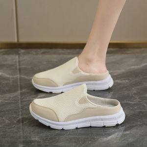 Beijing Style Breathable Mesh Slip-On Half Slippers for Women Summer Casual Slipper Comfortable Mom Sandals Large Size