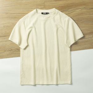 Knitted Waffle round Neck Pullover Short Sleeve T-Shirt Mens Solid Color Casual Fashion Breathable Summer Top Urban Style