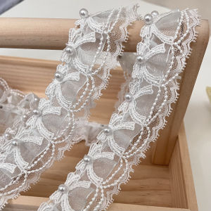 White Discounted Lace Trim Mesh Fabric Pearl Collar Decoration Clothing Patchwork Eyelash Edge Material Home Sewing DIY Accessories