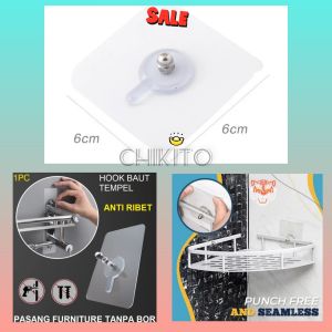 CHIKITO Stiker Gantungan Tempel Double Socket Hook 1 Pasang Serbaguna