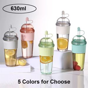 630ML Reusable Boba Straw Cups with Lids Portable Large Capacity Coffee Milk Tea Water Cups For Iced Coffee Juice Cold Beverage