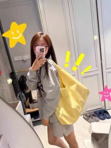 Korean Style Large Capacity Yellow Letter Nylon Canvas Tote Bag Single Shoulder Commuter Shopping Bag for Young Women