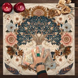 Flower Tree Sacred Wheel Pattern Tarot Tablecloth Stain-Resistant & DurableUniversal Tablecloth for Tarot & Meditation Rituals