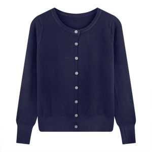 Áo Len Cardigan Dệt Kim Ngắn Cho Nữ Áo Khoác Ngoài Mùa Thu Đông Áo Len Dệt Kim Lông Gấu Ngắn Cổ Tròn Dài Tay Màu Trơn
