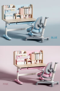 Kids Functional Desk and Chair Set Kids Table Height Adjustable Children School Study Desk with Tilt Desktop Bookstand LED Light Metal Hook and Storage Drawer for Boys Girls