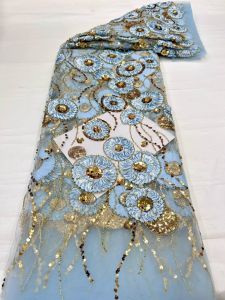 African Lace Fabric 2026 High Quality French 3D Flower Sequins Embroidery Beads Tulle Lace Fabric for Party Dress AT2916