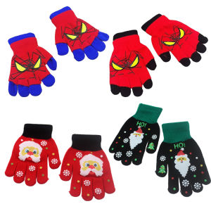 clu Cartoon Spiderman Printing Winter Child Full Finger Thickened Cold Resistant Gloves Suit For 3-12 years old kids ulc