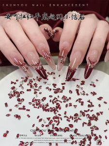 New Year Style Small Zircon Flat Bottom Nail Decoration Red Mini Irregular Shaped Diamond Nail Art Tools Comfortable Glowing Effect
