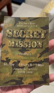 Army Themed Invitation Card - Military Boy Invite  - Soldier - Customized - Personalized - 3r - 5R