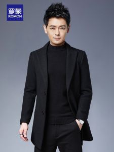 Romon Men Woolen Coat Autumn and Winter New Arrival Business Trench Coat Mid Length Long Length Silm Thickened Cashmere Wool Coat