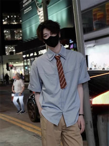 Double Collar Padded Shoulder Wrinkle Short Sleeve Shirt