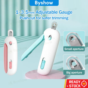 Byshow 2-in-1 Pro Pet Nail Clipper Adjustable Hole 1-3.5mm Nail Cutter Pet Claw Trimmer Puppy Kitten Care Grooming Tool with Push Cut 3-in-1 Function Anti-Slip Ergonomic Handle Splash Guard for Cats Dogs Slide Lock Safety Design