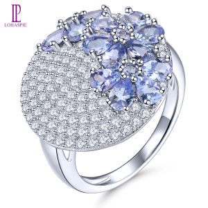 Lohaspie Jewelry Genuine 3.2 Carats Ring Silver 925 Original Sale Natural Tanzanite Ring Purple Flower Ring 925 Silver Ring With Stone Ladies Ring With Birthstone Jewelry