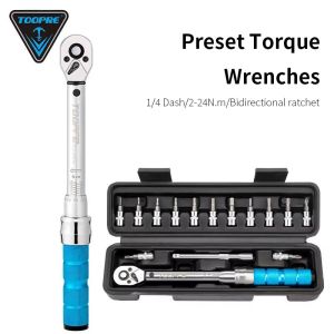 TOOPRE | TOOPRE Bicycle 15 Piece Torque Wrench Set 1/4" Drive Pre-set Adjustable 2-24Nm Ratchet Wrench Set Bike Repair Tools