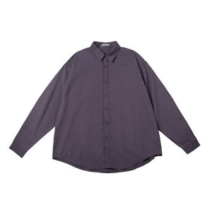 Noears Fall Purple Lapel Loose Cityboy Long Sleeves Shirt Men Japanese Style Basic Style Solid Color Shirt Men
