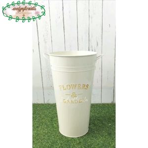 Pot Bunga Pot Tanaman Hias Kaleng Vintage Flower & Garden Broken White Handle Hiasan Ruang Tamu