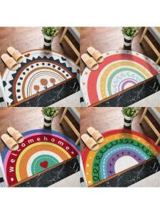 Rainbow Semi-Circular Silk Circle Door Mat Anti-Slip Home Entrance Mat Outdoor Rug Home Decor Mat Plastic No-Weave Fabric